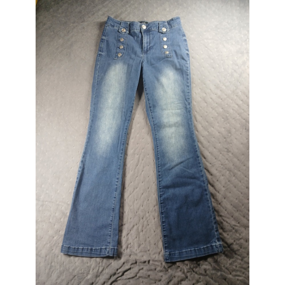 Zoe + Phoebe Womens High Rise Slim Bootcut Sailor Button Front Jeans Blue Size 8